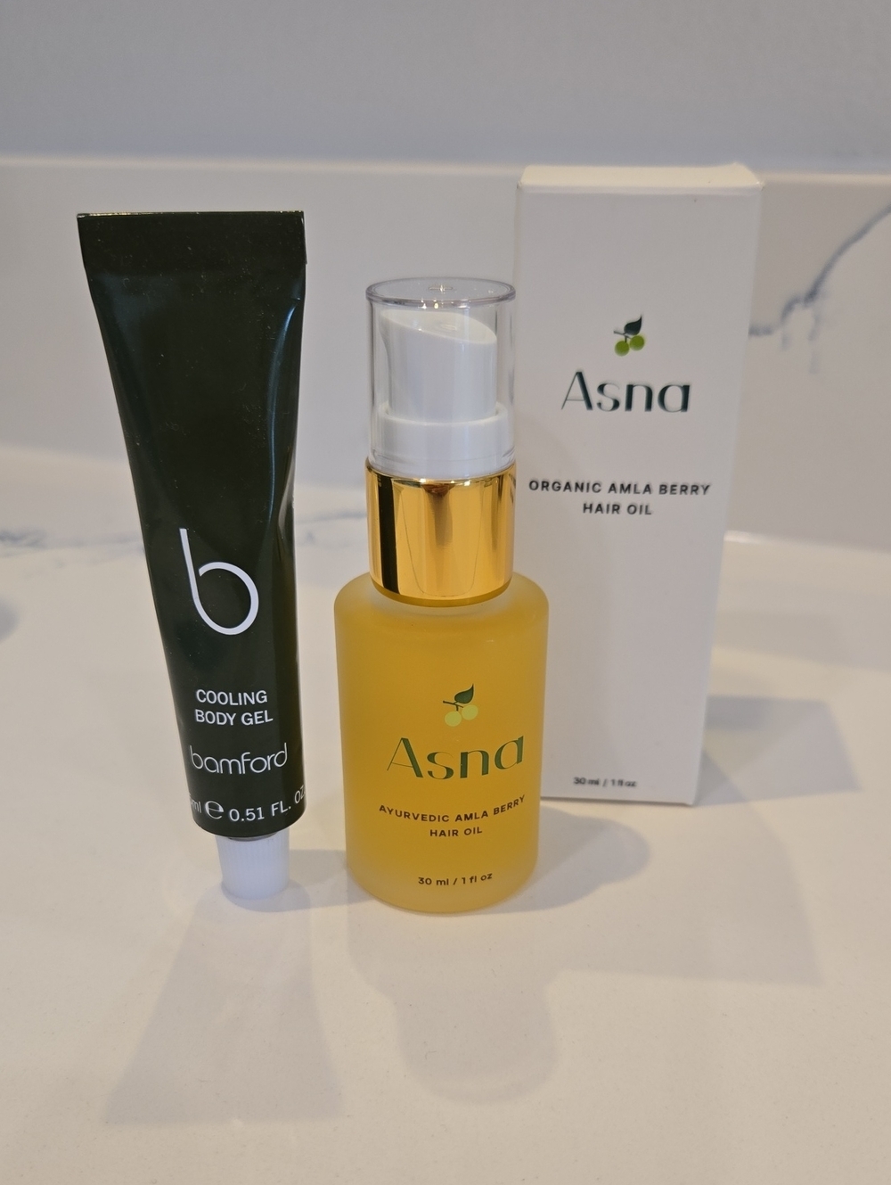 Asna organic hair oil & Bamford Cooling Body Gel, Unused